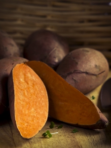 freshness sweet potato on prepared board